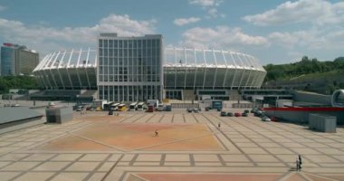 Olimpiyat Stadı. 4 Mayıs 2018. Kiev (Kiev). Ukrayna. Havadan görünümü Olimpiyat MGK. Şampiyonlar Ligi. Futbol Dünya Kupası. Futbol sahası.