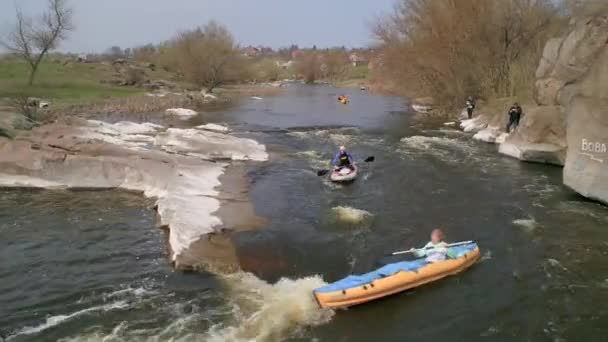 Řece Ros Dubna 2018 Deshki Ukrajina Cestování Kajak Letecký Pohled — Stock video