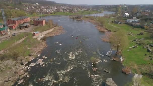 Viaggiare Kayak Vista Aerea Fiume Ros Pietre Natura Ucraina — Video Stock