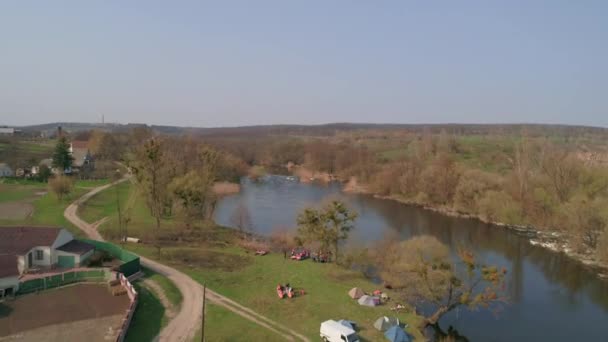 Aerial View Ros River Trees Nature Spring — Stock Video