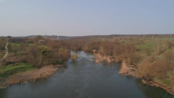 River Ros April 2018 Deshki Ukraine Traveling Kayaks Sup Aerial — Stock Video