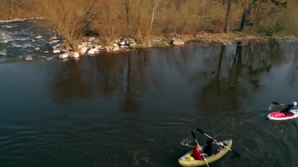 Rzeka Ros Kwietnia 2018 Deshki Ukraina Podróżowanie Kajaki Widok Lotu — Wideo stockowe