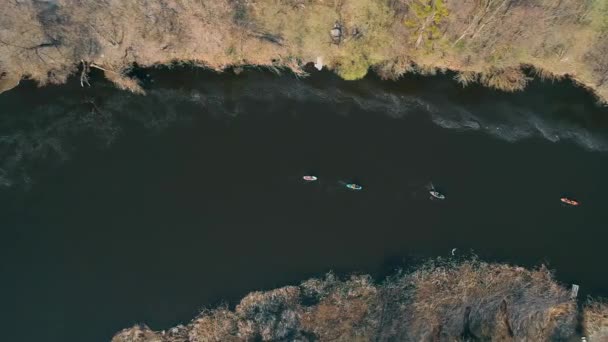 Viaggio Kayak Vista Aerea Del Lago Natura Flusso Alberi Primavera — Video Stock