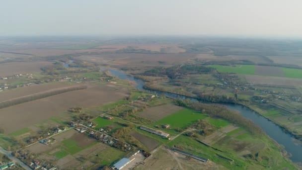 Вид Воздуха Реку Рос Красивая Природа Поля Украина — стоковое видео
