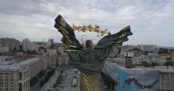 Unabhängigkeitsplatz August 2017 Ukraine Kiev Kyiv Luftaufnahme Des Denkmals Der — Stockvideo
