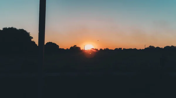 Вид Захід Сонця Повітряна Куля Проти Сонця Синє Небо Україна — стокове фото