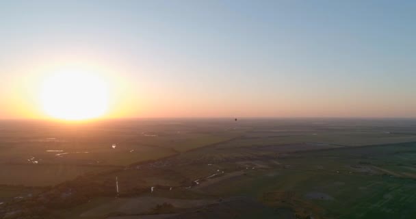Aerial View Sunset Field Blue Sky Evening Ukraine — Stock Video
