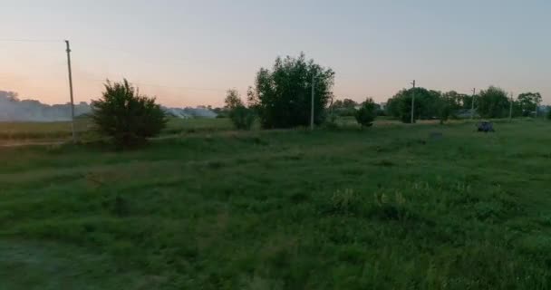 Vista Aerea Del Tramonto Campo Cielo Blu Buonasera Ciao Ucraina — Video Stock