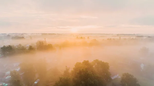 Luftaufnahme Bei Sonnenaufgang Himmel Wald Bäume Sommer Natur Ukraine — Stockfoto