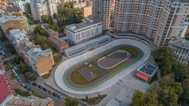 Bisiklete binme Kiev parça. 8 Ağustos 2018. Kiev. Ukrayna. Döngüsü parça hava görünümünü. Spor.