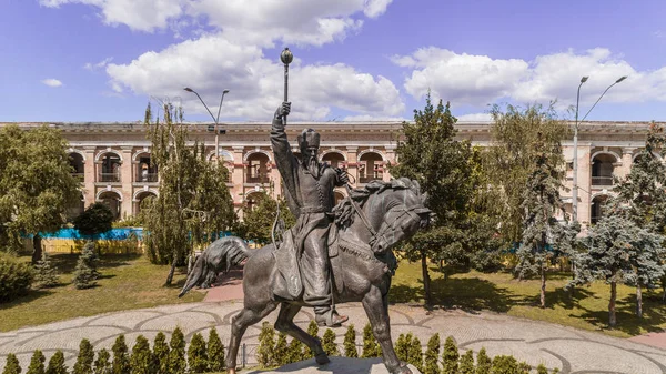 Letecký Pohled Památník Peter Sagaidachnoy Smluvní Oblast Obloha Kyjev Kyjev — Stock fotografie