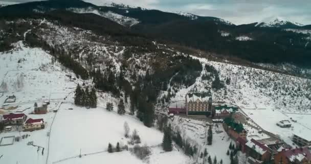 Hotel Podgorye Března 2018 Bukovel Ukrajina Letecký Pohled Budovy Horách — Stock video