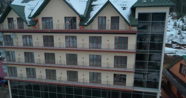 Hotel Podgorye March 2018 Bukovel Ukraine Aerial View Building Mountains — Stock Video