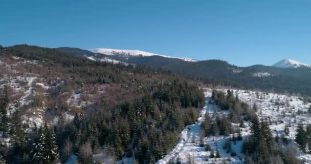 Aerial View Mountains Blu Sky Winter Snow Bukovel Ukraine — Stock Video
