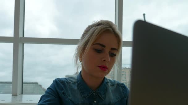Cafe Dizüstü Bilgisayarda Çalışan Kadın — Stok video
