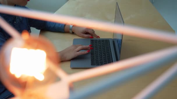 Mujer Trabajando Ordenador Portátil Café — Vídeos de Stock