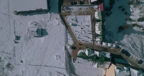 Aerial View House Mountains Carpathians Snow Winter Bukovel Ukraine — Stock Video