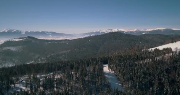 Letecký Pohled Hory Karpaty Modrá Obloha Zima Sníh Bukovel Ukrajina — Stock video