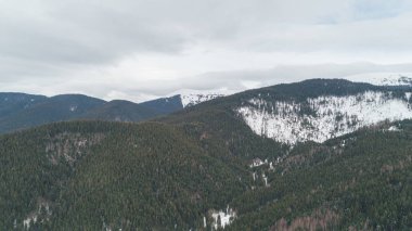 Havadan görünümü Dağları nın. Bukovel. Karpatlar. Kar. Kış. Orman. Ağaçlar. Gün.