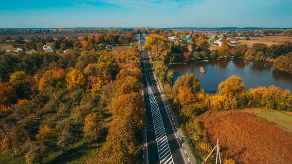 Vista Aérea Nova Estrada Ucrânia Outono Marcação — Fotografia de Stock