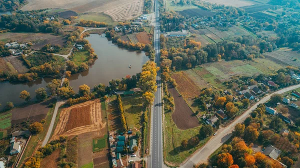 Vista Aérea Nova Estrada Ucrânia Outono Marcação — Fotografia de Stock