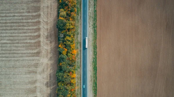 Luftaufnahme Der Neuen Straße Der Ukraine Herbst Straßenmarkierung — Stockfoto