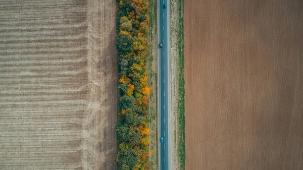 Vue Aérienne Nouvelle Route Ukraine Automne Marquage Routier — Photo