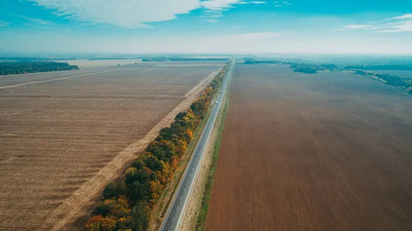 Vista Aérea Nova Estrada Ucrânia Outono Marcação — Fotografia de Stock