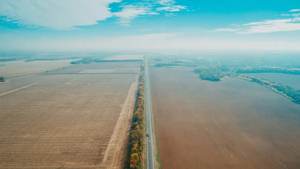 Flygfoto Över Den Nya Vägen Ukraina Hösten Vägmarkering — Stockfoto