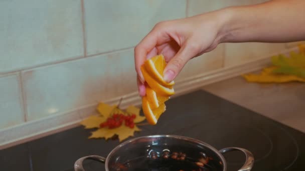 Glühwein Hause Kochen Zutaten Für Glühwein Weihnachten Winter — Stockvideo