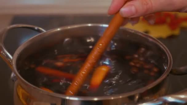 Cooking Mulled Wine Home Ingredients Mulled Wine Christmas Winter — Stock Video