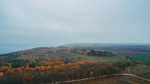 Vista Aérea Floresta Árvores Outono Rio Dnieper — Fotografia de Stock