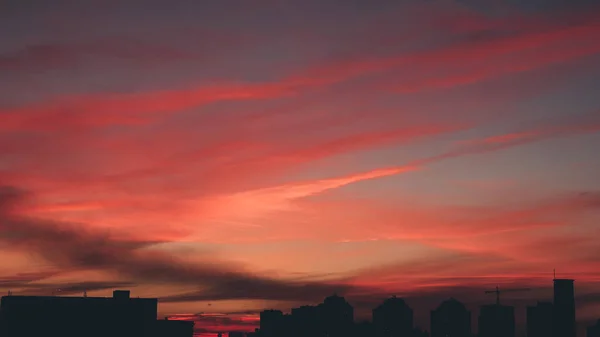 Pink Sky Sunset Silhouettes Buildings — Stock Photo, Image