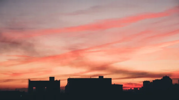 Pink Sky Sunset Silhouettes Buildings — Stock Photo, Image