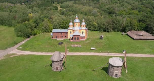 Vue Aérienne Église Bois Dans Musée Architecture Nationale Vie Ukraine — Video