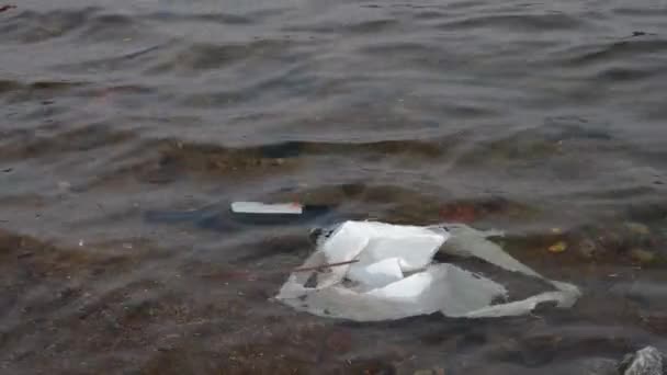 Glass Bottle Wine White Plastic Bag Bottom Dnieper River Environmental — Stock Video