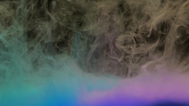 五颜六色的蓝色和紫色墨水在水中混合 在黑色背景上柔和地在水下旋转 具有复制空间 彩色丙烯酸云的油漆隔离 抽象烟雾爆炸动画 太空慢动作 — 图库视频影像