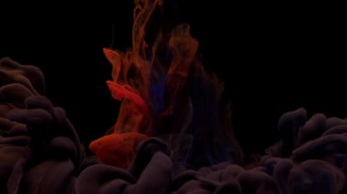 Renkli kırmızı, mavi ve koyu gri mürekkep suda karışArak, kopyalama alanı ile su altında yumuşak bir şekilde dönen. Renkli akrilik boya bulutu izole edilmiştir. Soyut duman patlama animasyon. Evren, uzay. Sanat geçmişi. Yavaş çekim. 