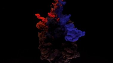 Renkli kırmızı ve mavi mürekkep su da karıştırma yukarıdan düşer, kopya alanı ile siyah arka plan üzerinde yumuşak sualtı girdap. Renkli akrilik boya bulutu izole edilmiştir. Soyut duman patlama animasyon. Yavaş çekim.