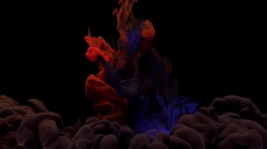 Renkli kırmızı, mavi ve koyu gri mürekkep suda karışArak, kopyalama alanı ile su altında yumuşak bir şekilde dönen. Renkli akrilik boya bulutu izole edilmiştir. Soyut duman patlama animasyon. Evren, uzay. Sanat geçmişi. Yavaş çekim. 