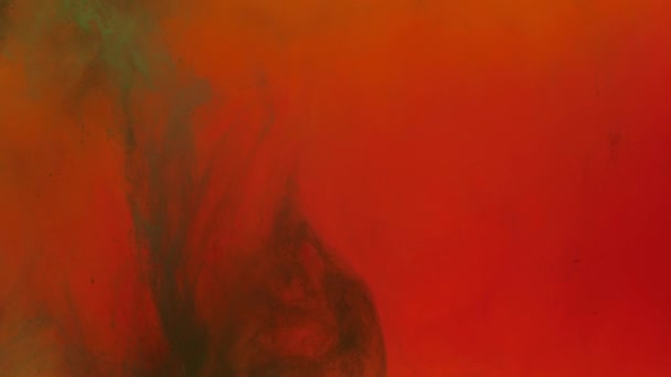 五颜六色的绿色墨水在水中混合 在水下轻柔地盘旋 背景是红色墨水 彩色丙烯酸云的油漆隔离 抽象烟雾爆炸动画 — 图库视频影像