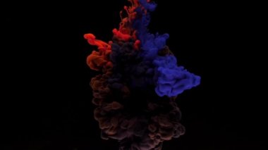 Renkli kırmızı ve mavi mürekkep su da karıştırma yukarıdan düşer, kopya alanı ile siyah arka plan üzerinde yumuşak sualtı girdap. Renkli akrilik boya bulutu izole edilmiştir. Soyut duman patlama animasyon. Timelapse. Yavaş çekim.