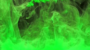 Renkli yeşil mürekkep su da karıştırma yukarıdan damla, arka planda yeşil mürekkep ile yumuşak sualtı girdap. Renkli akrilik boya bulutu izole edilmiştir. Soyut duman patlama animasyon. Yavaş çekim. 4k görüntü.