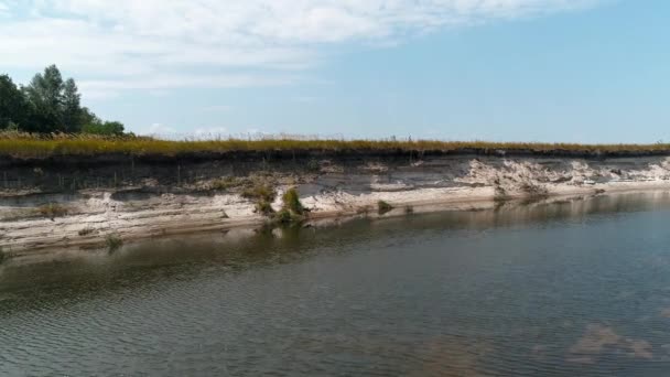 Madártávlatból Egy Madár Keres Ételt Szennyezett Strandon Szárított Folyó Környezetszennyezésre — Stock videók