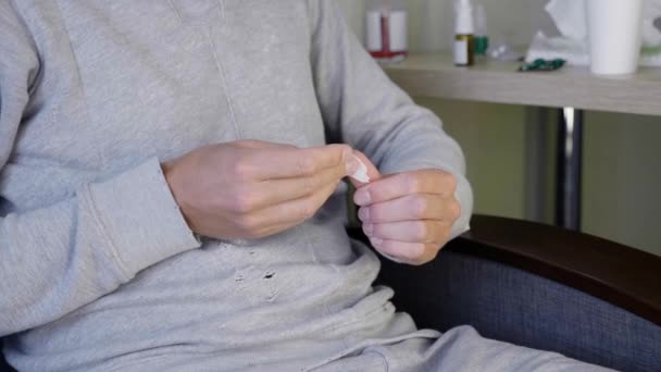 Sick Man Self Medicating Home Young Guy Cut His Finger — Stock Video