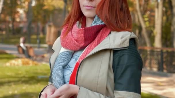 Young Attractive Red Haired Woman Jacket Shopping Girl Foxy Hair — Stock Video