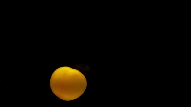 Μια Κίτρινη Ντομάτα Βρίσκεται Κάτω Από Διάφανο Νερό Μαύρο Φόντο — Αρχείο Βίντεο