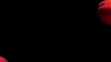 Olgun şeftali, siyah arka planda şeffaf suyun altında yatar. Akvaryuma taze organik meyveler sıçrıyor. Market, sağlıklı yiyecekler, diyet, vejetaryenlik, hava kabarcıkları. Ağır çekim. Yakın plan..