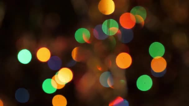 Hermosa guirnalda de Navidad brillante y borrosa en el árbol de Año Nuevo — Vídeos de Stock