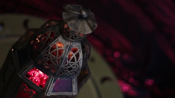 Moroccan Candle Holder Lantern Ornamental Lantern Burning Candle — Stock Video